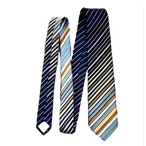 Pierre Cardin vintage polyester diagonal barcode striped tie, dark & light blue